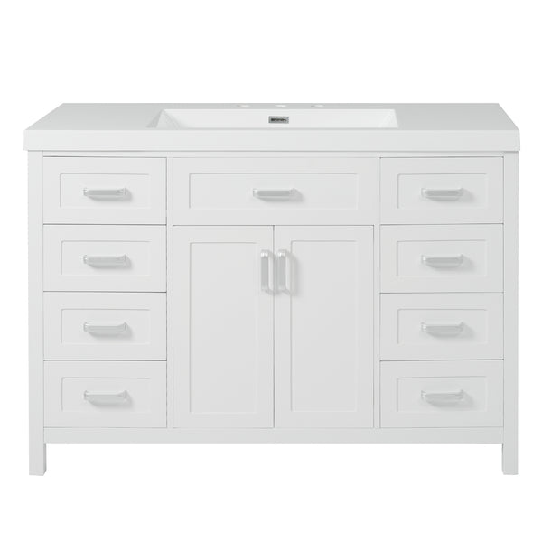 English Elm Christopher Knight Home® - 48" Bathroom Vanity with Sink Combo | 2 Doors 8 Soft-Close Drawers, Resin Top, Pine Legs White N759S337621K