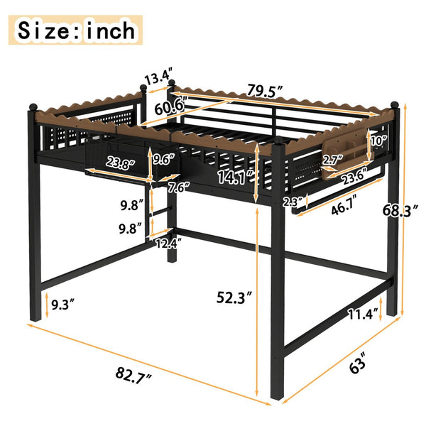 English Elm Twin Kids Platform Bed with Trundle Staircase Bookshelf and Rounded Safety Rails W1580S00382