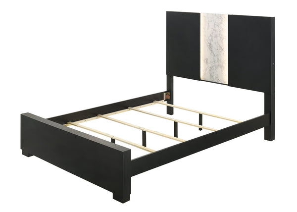 English Elm Contemporary Upholstered Queen Bed with Tufted Arched Headboard, Adjustable Height, Linen-Like Fabric Black,White 66 L x 49 W x 7 H B011S01498