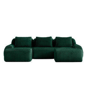 English Elm 114" U-shaped Modular Sectional Flannelette Sofa Oversized Lounge with Movable Ottoman Green W714S01527