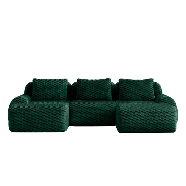English Elm 114" U-shaped Modular Sectional Flannelette Sofa Oversized Lounge with Movable Ottoman Green W714S01527