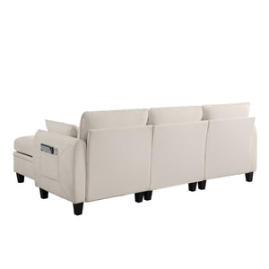 English Elm 102 Inch Linen Modular Sectional Sofa with Hidden Storage and Cloud Cushion Comfort Beige W1099S00207