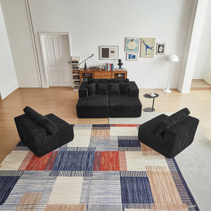 English Elm [New Plush Compressed Flannel U Shaped Sectional Sofa Couch Reversible Spacious 3-Pack Comfort and Support Black W1765S00125