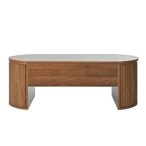 English Elm U-Can Elliptical Lift Top Coffee Table with Hidden Storage, Hydraulic Lift, Wood-Grain Modern Design Brown N724P308481D
