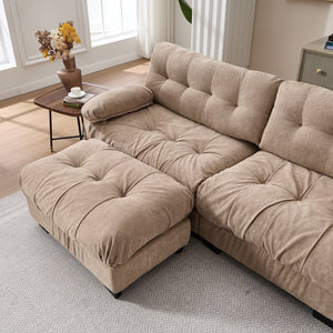 English Elm Modular Cloud Sofa Deep Seat Flannelette Sectional with Round Armrests for Living Room Light Brown W2120S00046