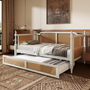 English Elm Traditional Rattan Headboard Twin Daybed Pine Frame with Under Bed Storage Drawers BS701P193919K