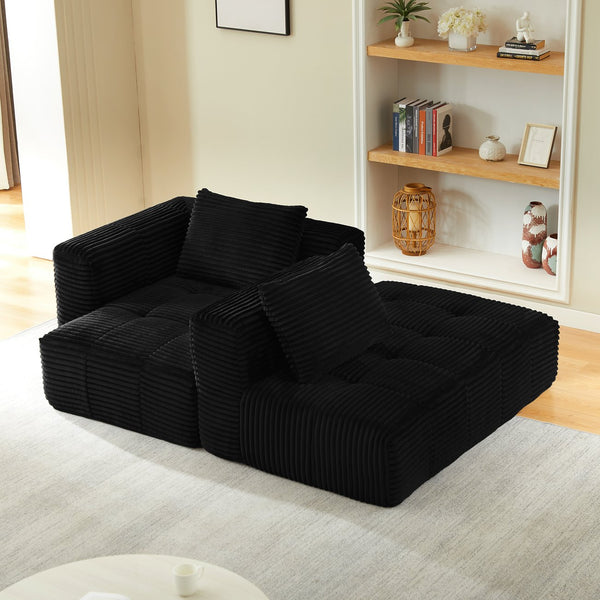 English Elm L-Shape modular compressed couch with corduroy upholstery, spring cushions, no assembly needed Black W2339P352933