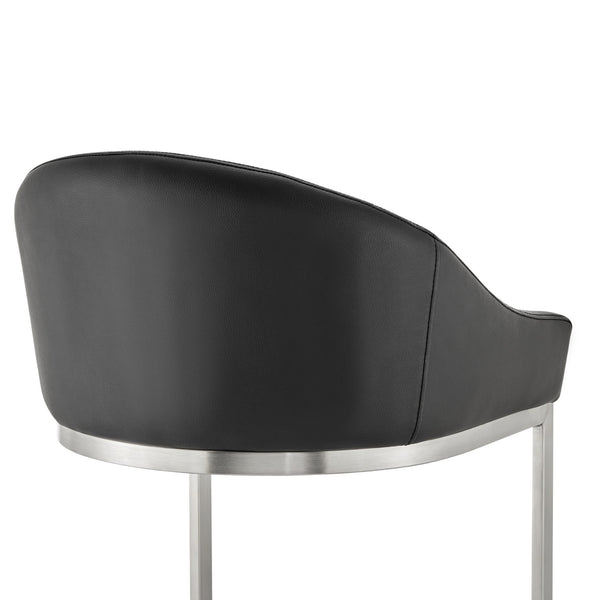 English Elm Ambrie Brushed Stainless 30" Bar Stool with Black Faux Leather, Cantilever Base, Durable 250lb Capacity B2736P354318