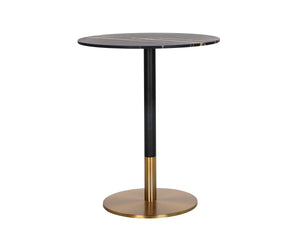 Sunpan Massie Round Bar Table – Art Deco Style with Elegant Black Marble Top and Striking Gold Accents