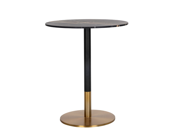 Sunpan Massie Round Bar Table – Art Deco Style with Elegant Black Marble Top and Striking Gold Accents