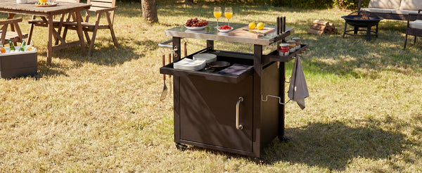 English Elm K&k Outdoor Rolling Grill Cart Stainless Steel Top Bbq Prep Station with Cover N707P379796B