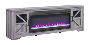 English Elm 75" Gray Wood Tv Stand with 44 Inch Electric Fireplace for Living Rooms W1769S00009