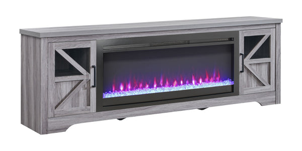 English Elm 75" Gray Wood Tv Stand with 44 Inch Electric Fireplace for Living Rooms W1769S00009