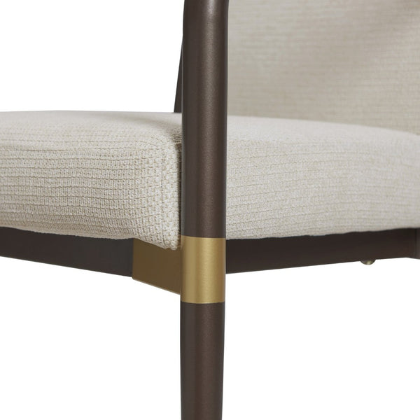 English Elm Modern Gold Accent Iron Frame Dining Arm Chairs Upholstered Set of Two for Elegant Spaces Brown+Beige N771P345830W