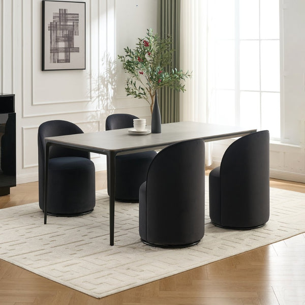 English Elm Set Velvet Swivel Barrel Accent Chair Mid Century Ergonomic Seat for Dining Vanity Dark Grey W3244P308286