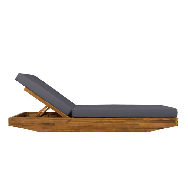 English Elm Boat-shape Acacia Wood Outdoor Chaise Lounge Slatted Teak Finish Poolside Recliner N770P380117T_65429.00CUSHDGRY