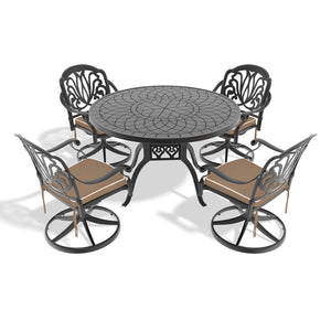 English Elm 5-Piece All-Weather Cast Aluminum Dining Set With Swivel Chairs & Round Table - Elegant Outdoor Seating W1710S00272