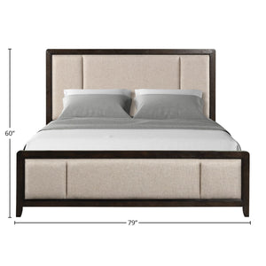 English Elm King Upholstered Bed Set - Traditional Antique Brown Wood Finish With Elegant Beige Design & Comfort B2699S00004