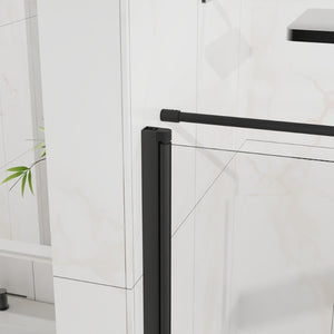 English Elm Goodyo Frameless Corner Shower Stall Tempered Glass Pivot Door with Matte Black Hardware W1223S00038