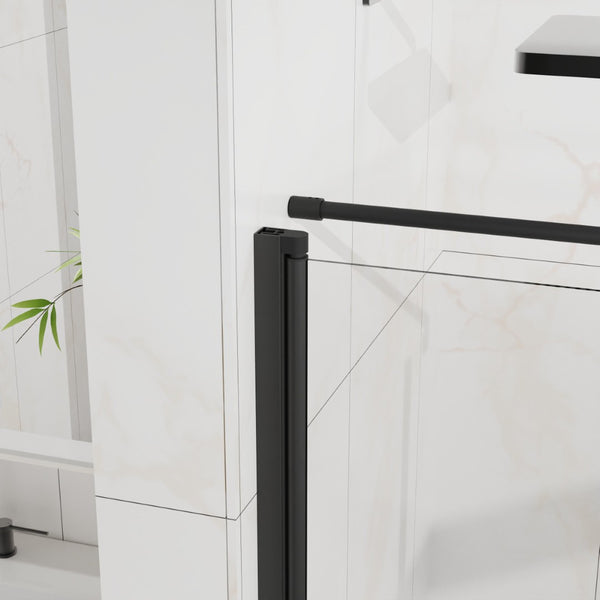 English Elm Goodyo Frameless Corner Shower Stall Tempered Glass Pivot Door with Matte Black Hardware W1223S00038