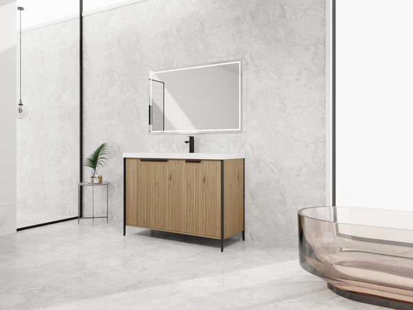 English Elm 48" Freestanding Bathroom Vanity with Thick Resin Sink, Soft-Close Doors, Adjustable Shelves, Durable Finish Light Coffee W999S00297