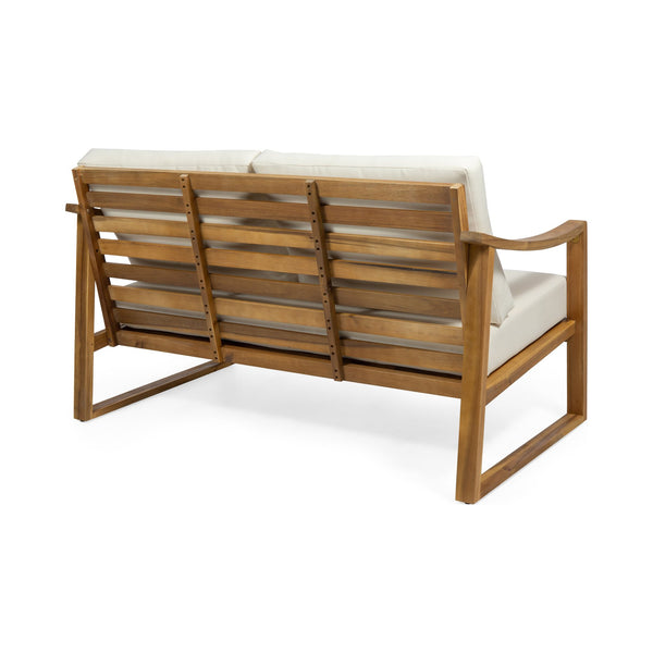 English Elm Christopher Knight Home® - SAMWELL Acacia Wood Outdoor Loveseat and Coffee Table Set with Water-Resistant Cushions, Sleek Slat Design Teak 52.75 L x 33 W x 17.75 H 70137.00BGE