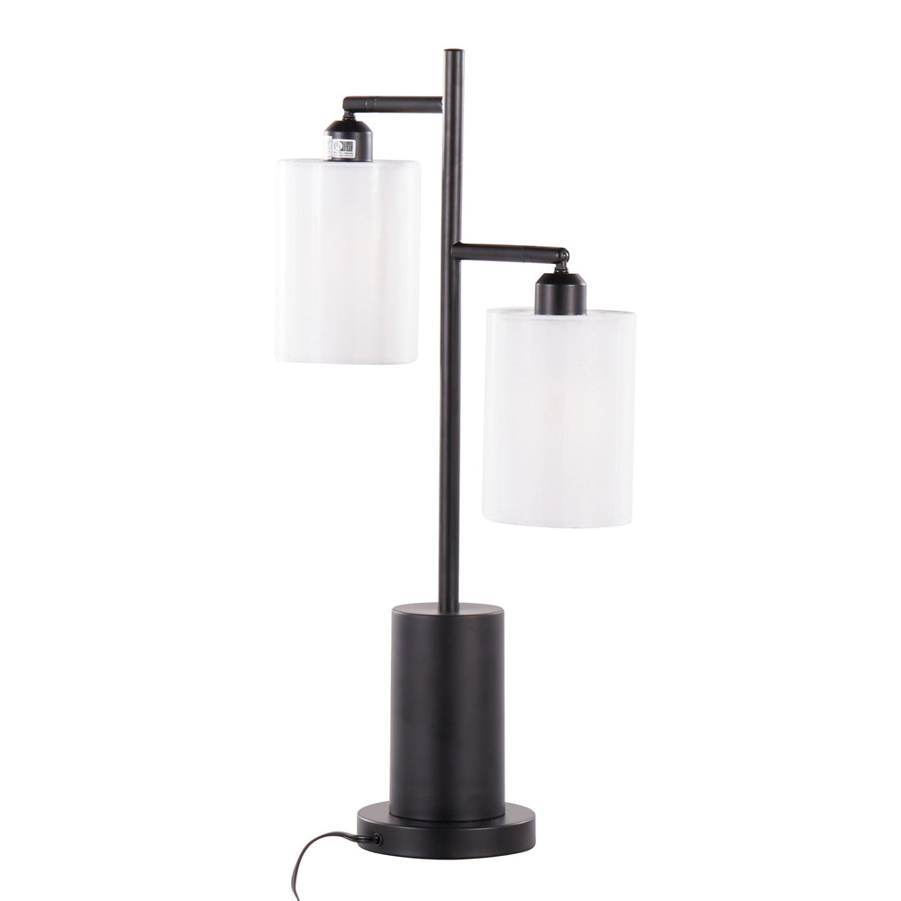 English Elm Cannes Two-Light Contemporary Table Lamp with Adjustable White Shades, LED Included, Modern Pedestal Black B202P224122