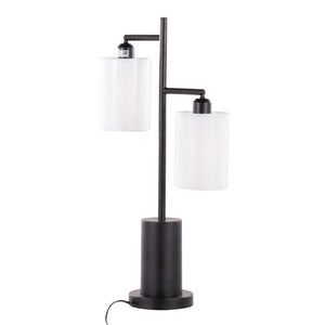 English Elm Cannes Two-Light Contemporary Table Lamp with Adjustable White Shades, LED Included, Modern Pedestal Black B202P224122