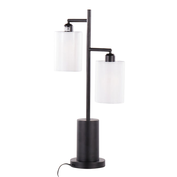English Elm Cannes Two-Light Contemporary Table Lamp with Adjustable White Shades, LED Included, Modern Pedestal Black B202P224122