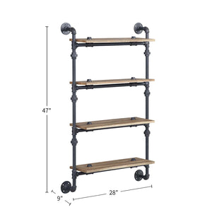 English Elm 4 Industrial Farmhouse Wall Shelf 4-Tier Oak with Sandy Black Metal Tubes for Stylish Storage and Display B016P324181