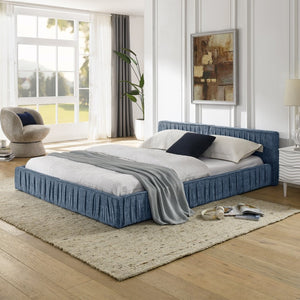 English Elm Queen Upholstered Platform Bed With Pleated Chenille Headboard - Sturdy Support, No Box Spring Needed W487S00338-GIGA