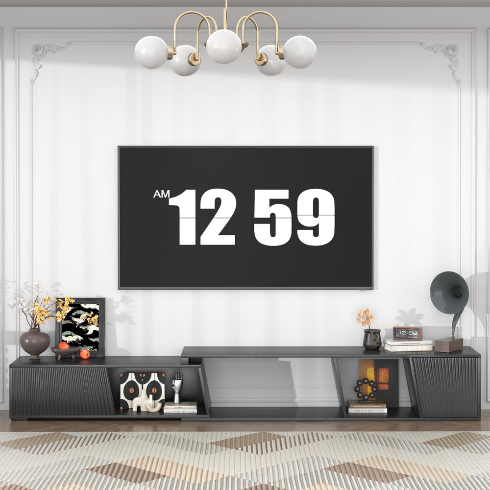 English Elm Highboy Media Console with Led Lighting Fluted Panels and Storage for Living Room T3773P416495