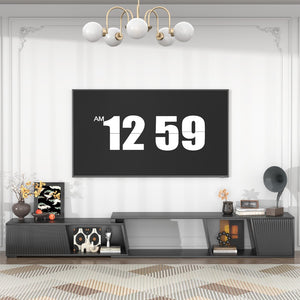 English Elm Highboy Media Console with Led Lighting Fluted Panels and Storage for Living Room T3773P416495