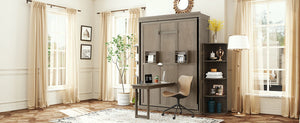 English Elm Rotating Murphy Wall Bed with Convertible Desk Dual Side Shelves Full Size Mdf Cabinet Gray LP000961AAE