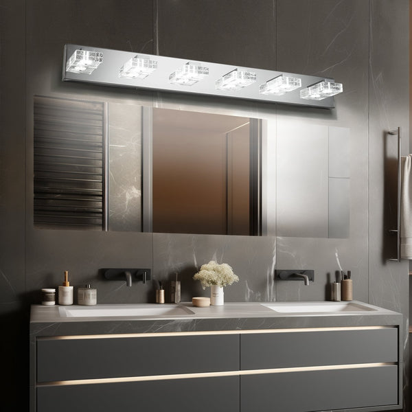English Elm 38" Modern 6-Light LED Vanity Light with Square Acrylic Shades, Moisture-Proof Wall Fixture for Bathroom Mirror Chrome W2312P374928