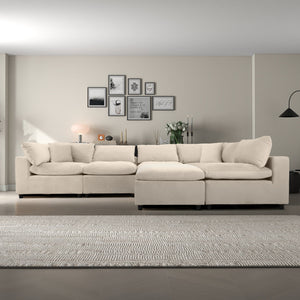 English Elm Ashcroft Furniture - Hayward Velvet Modular Sectional Sofa with Pocket Spring Support, Sleek Modern Design for Families Ivory B183S00193