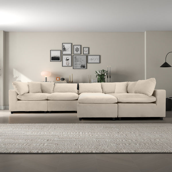 English Elm Ashcroft Furniture - Hayward Velvet Modular Sectional Sofa with Pocket Spring Support, Sleek Modern Design for Families Ivory B183S00193