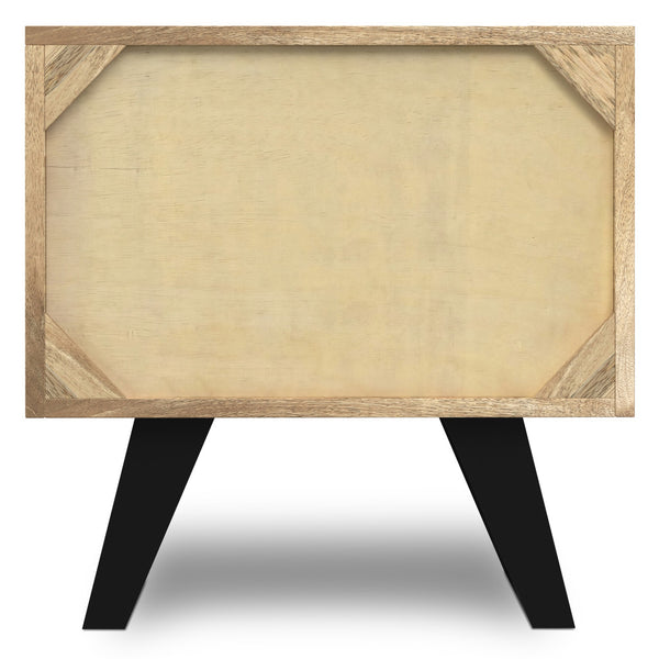 English Elm Lowry Natural Side Table - Handcrafted Mango Wood & Metal, 2 Drawers + Open Shelf, Modern Industrial Style B136P203466