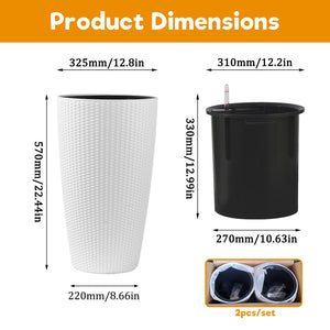 English Elm Set of 2 Faux Rattan Tall Outdoor Planters with Auto Watering and Level Monitor W3213P311467