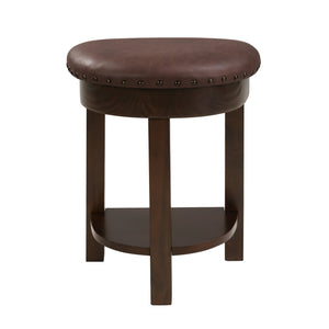 English Elm 4 Piece Bar Table Set with 3 Padded PU Stools, Solid Pine Legs, Oak Veneer Top, Rustic Rivet Accents Espresso W1202P289361