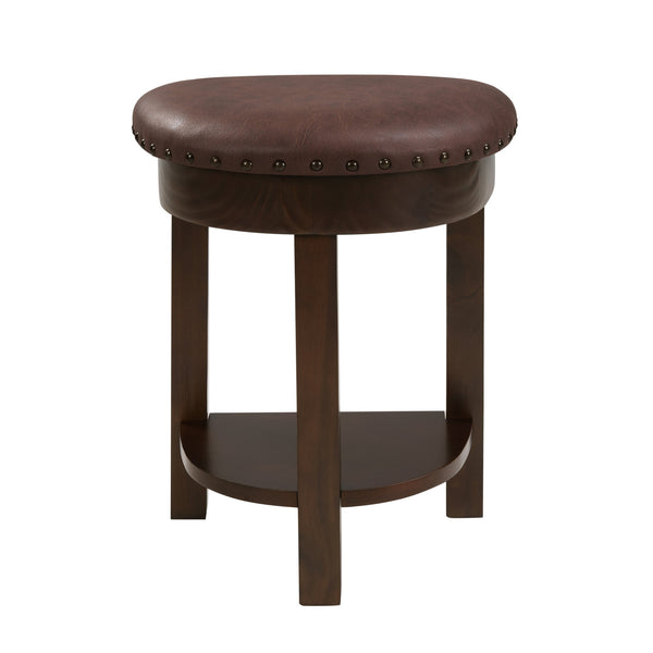 English Elm 4 Piece Bar Table Set with 3 Padded PU Stools, Solid Pine Legs, Oak Veneer Top, Rustic Rivet Accents Espresso W1202P289361