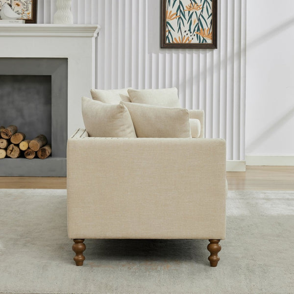 English Elm 75.2'' Chenille Upholstered Daybed Chaise with Nailhead Trim and Rubberwood Legs Beige W3188S00056