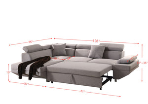 English Elm Jemima Gray Fabric Sectional Sofa with Sleeper, Adjustable Headrests, Pocket Coil Seats, Chaise B2726S00367