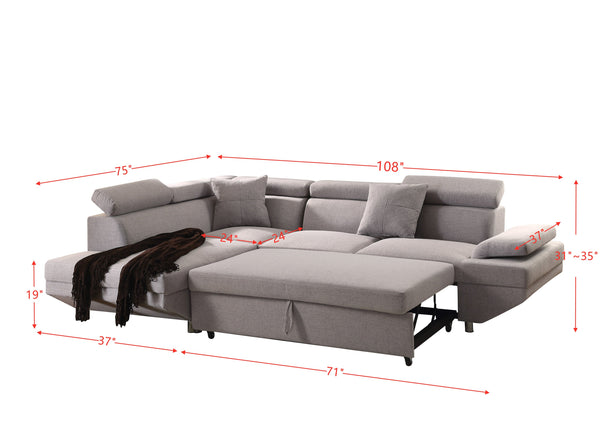 English Elm Jemima Gray Fabric Sectional Sofa with Sleeper, Adjustable Headrests, Pocket Coil Seats, Chaise B2726S00367