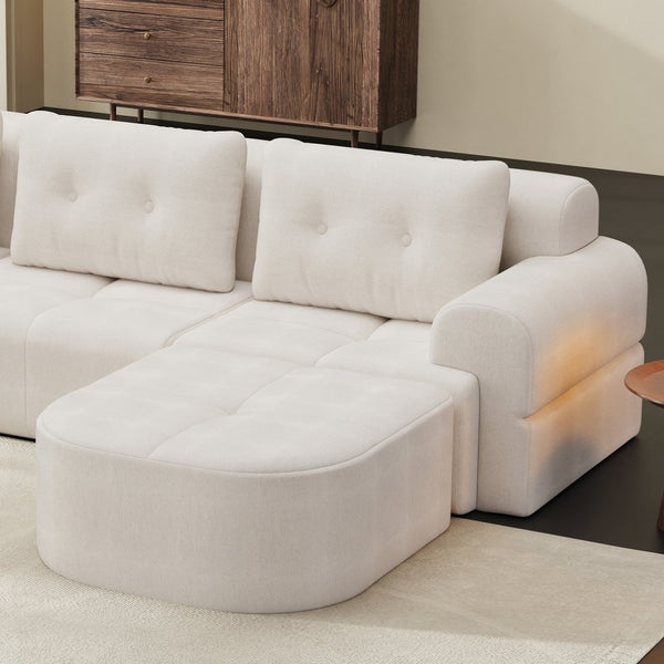 English Elm Modular Sectional Sofa with Chaise Full Foam Build Woven Fabric for Living Room Beige White W2379S00005