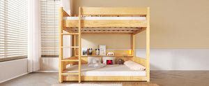 English Elm Queen Over Pine Bunk Bed with Built-in Shelves and Usb Charging Ports Wood N7090002238D