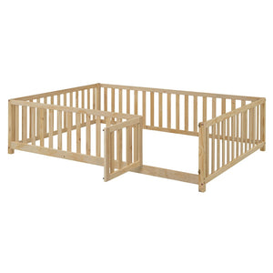 English Elm Full Size Pinewood Kids Daybed with Fence Rails Split Floor Bed and Storage Drawers Natural LP100882AAN