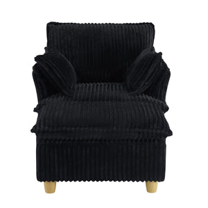 English Elm This single-seat corduroy sofa with ottoman and pillows — compact lounge chair for cozy reading nooks and naps Black W1658S00111