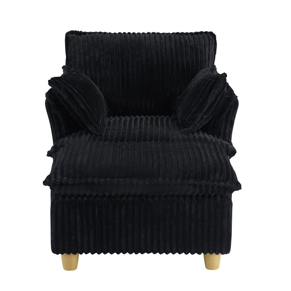 English Elm This single-seat corduroy sofa with ottoman and pillows — compact lounge chair for cozy reading nooks and naps Black W1658S00111