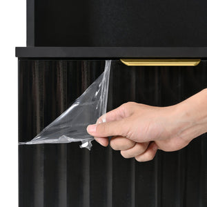 English Elm ON-TREND Modern Hall Tree with Bench and Shoe Storage, High Gloss Fluted Doors, Gold Accents, 75"H Black+Gold N721P180460B